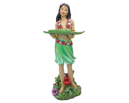 Toscano - Hawaiian Hula Girl Wahine Butler Sculptural Pedestal Table in Designer Resin