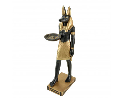 Toscano - Anubis Servant of the Egyptian Pharaohs Sculptural Pedestal Table in Black/Gold, Designer Resin