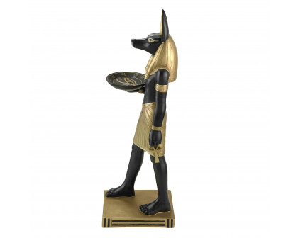 Toscano - Anubis Servant of the Egyptian Pharaohs Sculptural Pedestal Table in Black/Gold, Designer Resin