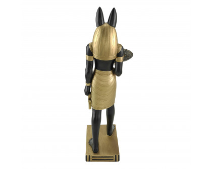 Toscano - Anubis Servant of the Egyptian Pharaohs Sculptural Pedestal Table in Black/Gold, Designer Resin