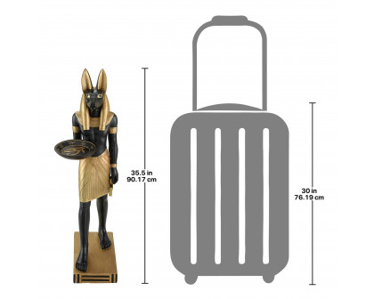 Toscano - Anubis Servant of the Egyptian Pharaohs Sculptural Pedestal Table in Black/Gold, Designer Resin