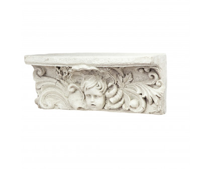 Toscano - Cathedral Cherub Sculptural Wall Shelf in Antique Stone, Designer Resin