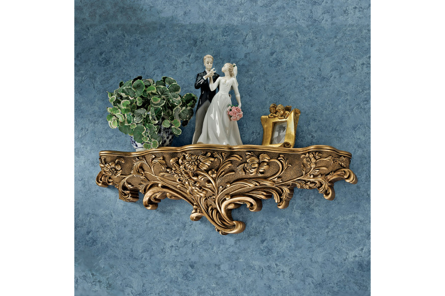 Toscano™ Brussels Floral Art Nouveau Sculptural Wall Shelf - Gold, Designer Resin