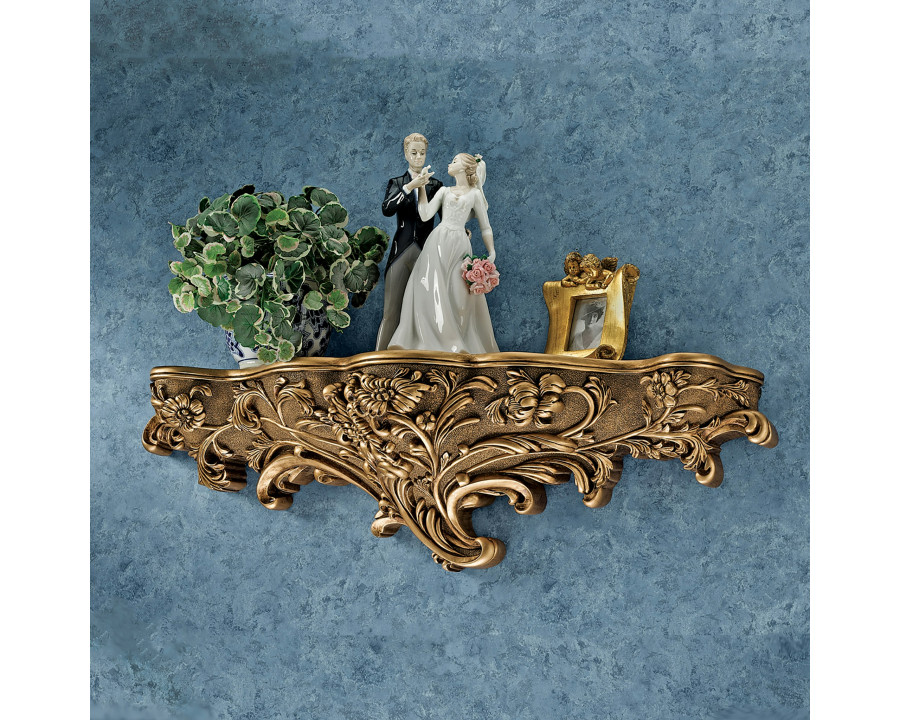 Toscano - Brussels Floral Art Nouveau Sculptural Wall Shelf in Gold, Designer Resin