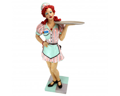 Toscano - Retro Rosie Diner Dame Waitress Sculptural Pedestal Table in Designer Resin