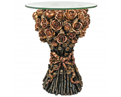 Toscano - Bouquet of Roses Sculptural Table in Gold, Designer Resin