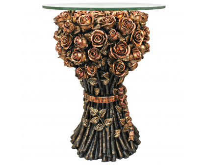 Toscano - Bouquet of Roses Sculptural Table in Gold, Designer Resin