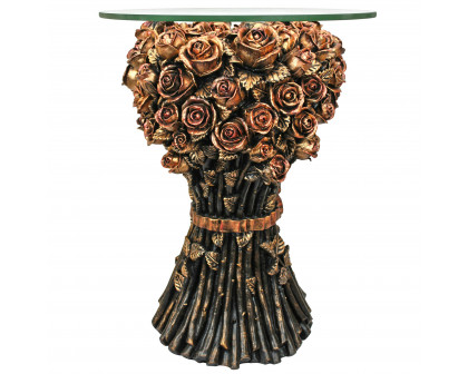 Toscano - Bouquet of Roses Sculptural Table in Gold, Designer Resin