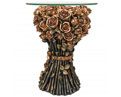 Toscano - Bouquet of Roses Sculptural Table in Gold, Designer Resin