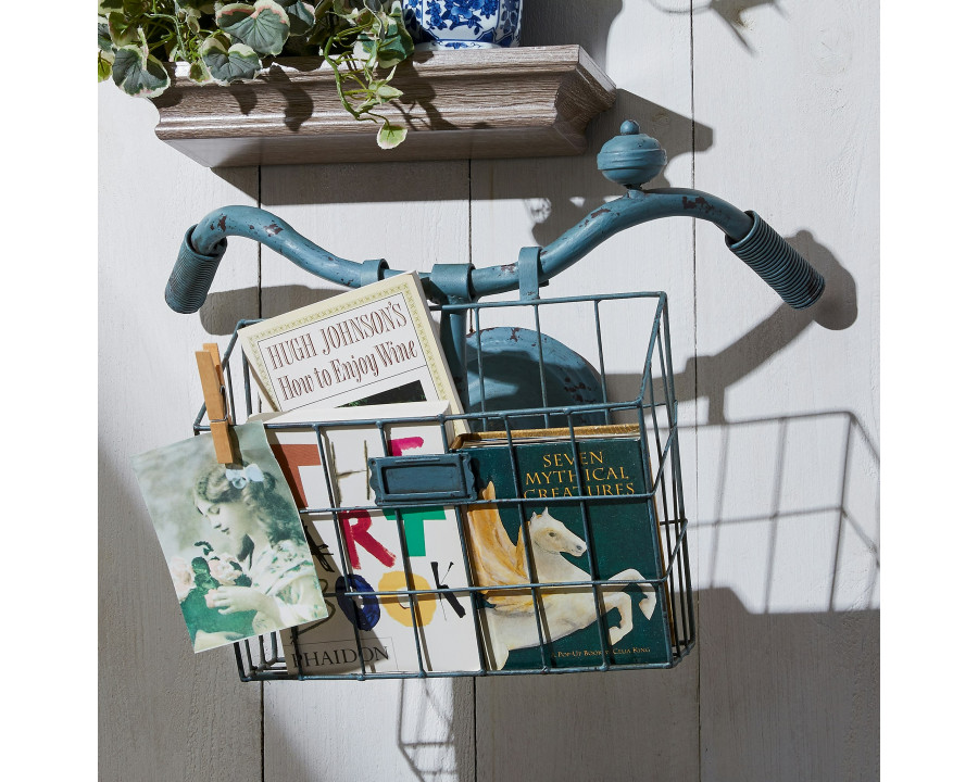 Toscano - Weather Worn Vintage Bicycle Basket Wall Planter Magazine Rack