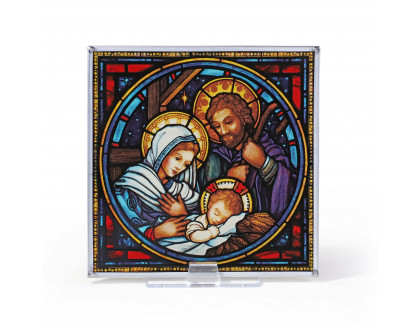 Toscano - The Holy Family Nativity Religious Art Glass Panel