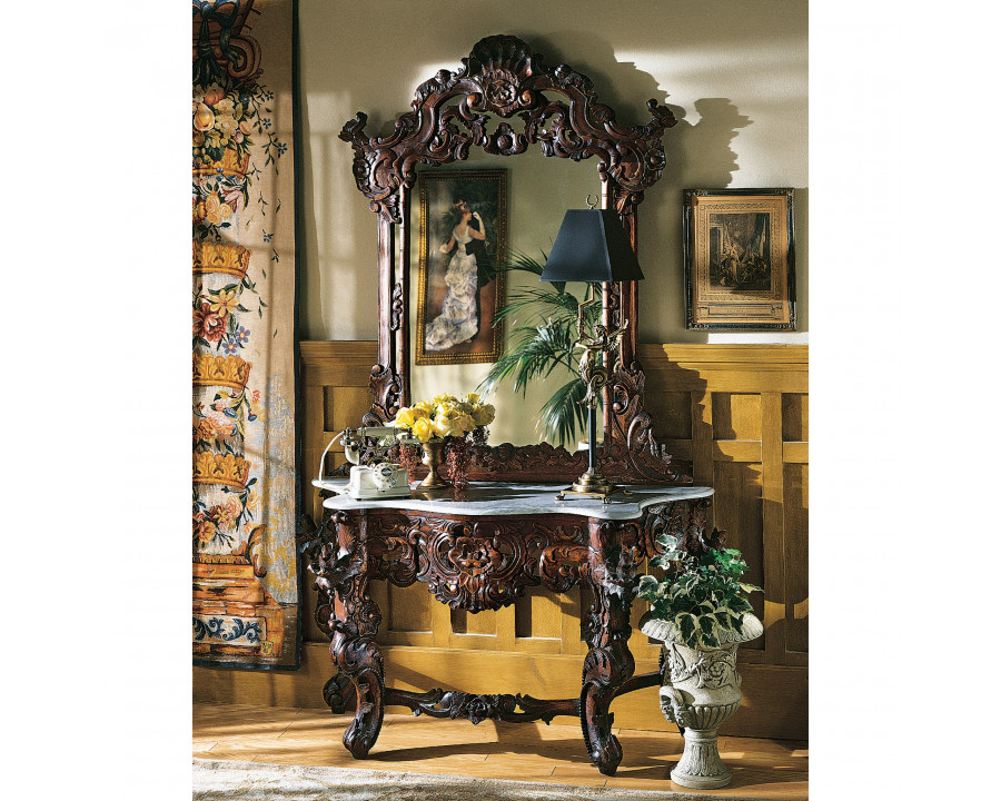 Toscano - Hapsburg Console Table with Mirror in Walnut, Mahogany