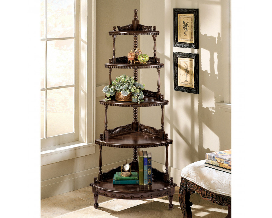 Toscano - 5-Tiered Edwardian Corner Shelf in Walnut, Mahogany