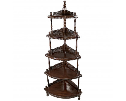 Toscano - 5-Tiered Edwardian Corner Shelf in Walnut, Mahogany