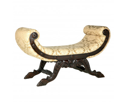 Toscano - Waldorf Rolled Arm Bench in Beige, Fabric/Mahogany