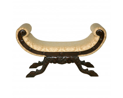 Toscano - Waldorf Rolled Arm Bench in Beige, Fabric/Mahogany