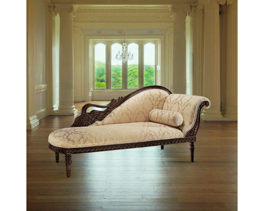 Toscano Swan Fainting Right Facing Couch - Beige, Fabric