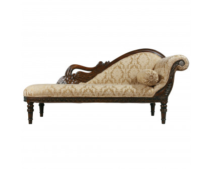 Toscano Swan Fainting Right Facing Couch - Beige, Fabric