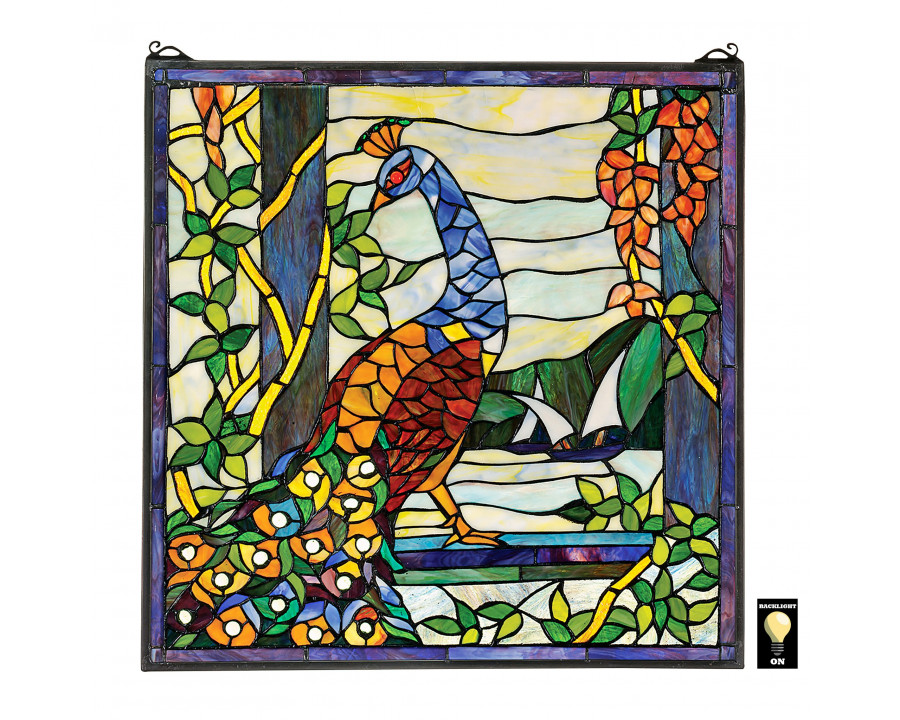 Toscano - The Peacock Garden Stained Glass Window