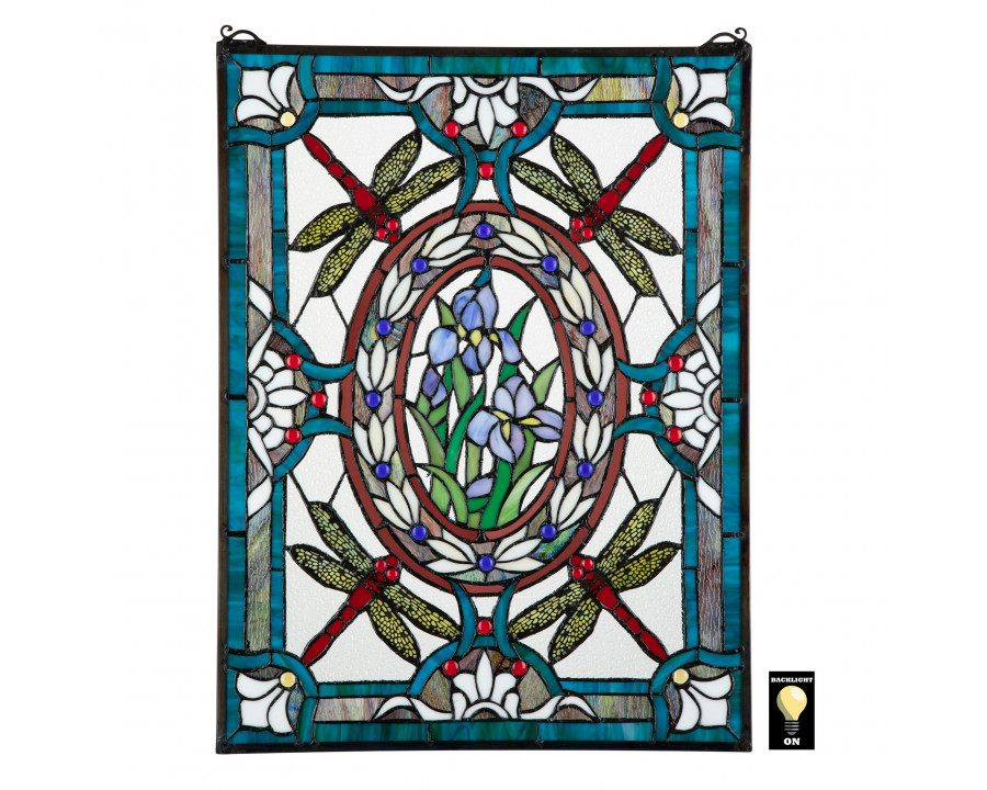 Toscano Dragonfly Floral Stained Glass Window