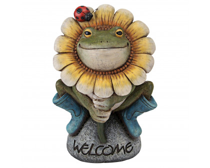 Toscano - Flowery Frog Garden Welcome Sign Statue