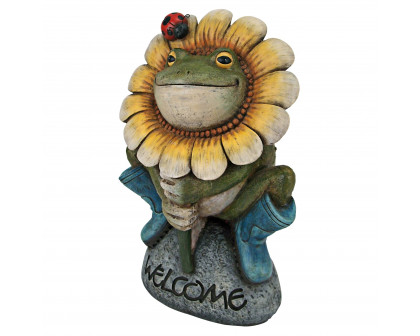 Toscano - Flowery Frog Garden Welcome Sign Statue