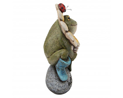 Toscano - Flowery Frog Garden Welcome Sign Statue