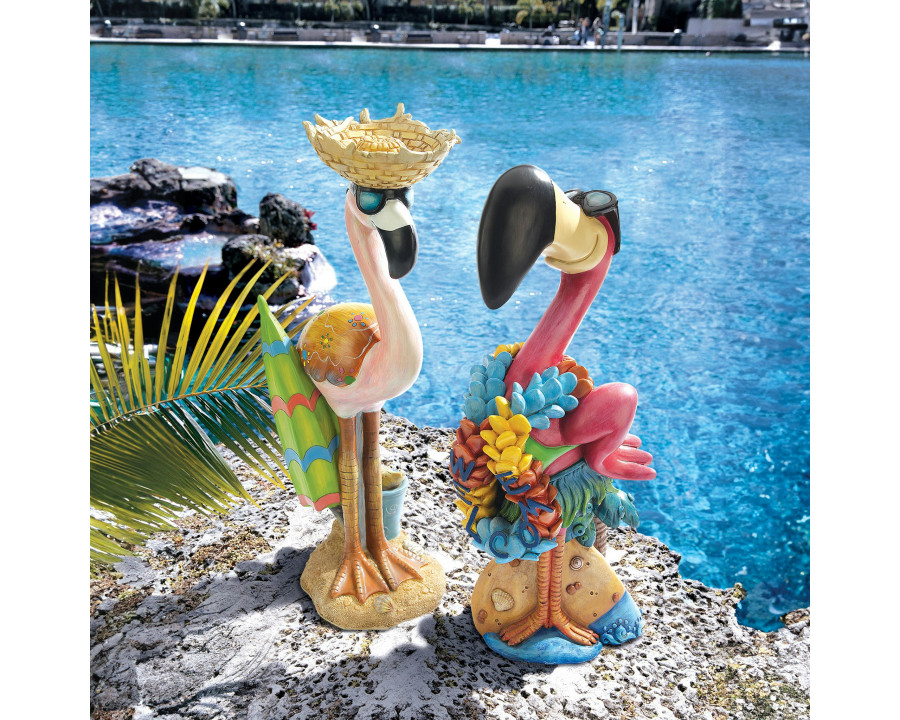 Toscano - Set of 2 Pink Flamingo Garden Statues in Luau Larry, Flamingo Frank