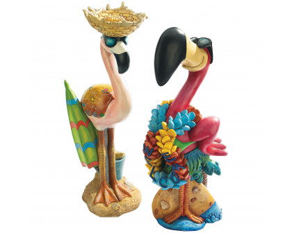 Toscano - Set of 2 Pink Flamingo Garden Statues in Luau Larry, Flamingo Frank