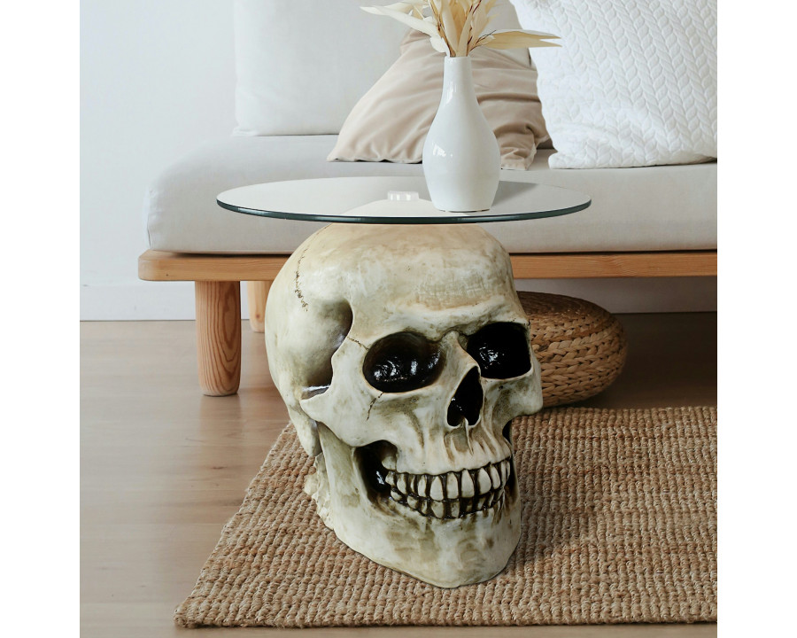 Toscano Lost Souls Gothic Skull Table - Bone, Designer Resin