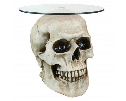 Toscano Lost Souls Gothic Skull Table - Bone, Designer Resin