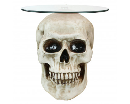 Toscano Lost Souls Gothic Skull Table - Bone, Designer Resin