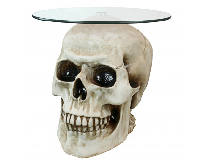 Toscano Lost Souls Gothic Skull Table - Bone, Designer Resin