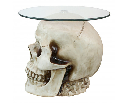 Toscano Lost Souls Gothic Skull Table - Bone, Designer Resin