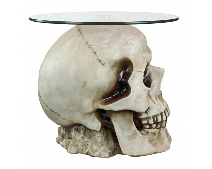 Toscano Lost Souls Gothic Skull Table - Bone, Designer Resin