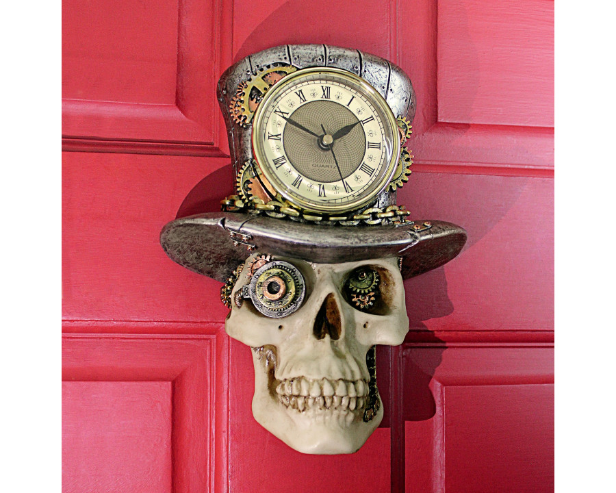 Toscano - Steampunk Mad Hatter Skull Sculptural Wall Clock