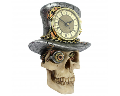 Toscano - Steampunk Mad Hatter Skull Sculptural Wall Clock