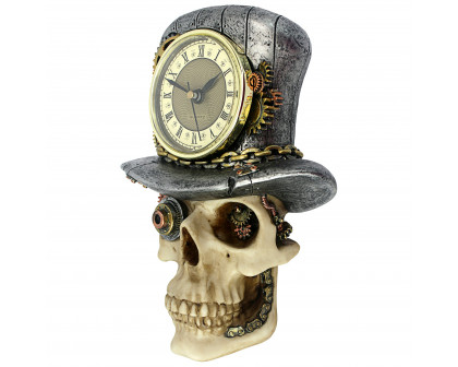 Toscano - Steampunk Mad Hatter Skull Sculptural Wall Clock