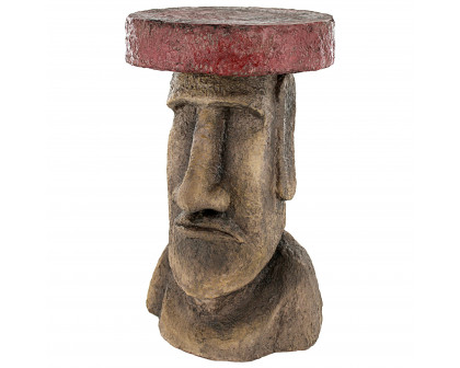 Toscano - Easter Island Polynesian Moai Head Sculptural Side Table in Designer Resin