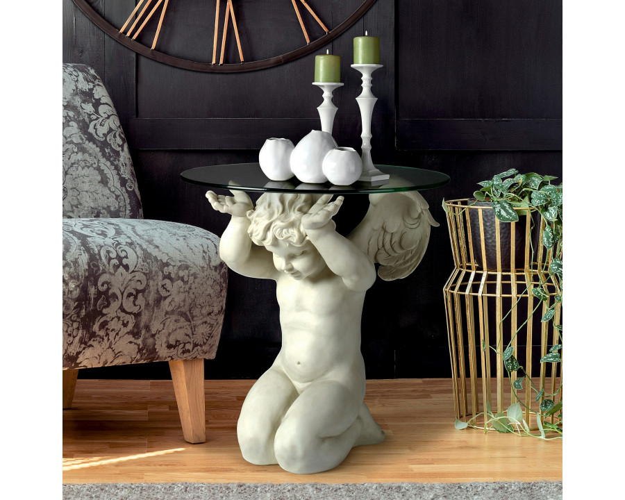 Toscano - Cherubs Care Angelic Sculptural Table in Antique Stone, Designer Resin