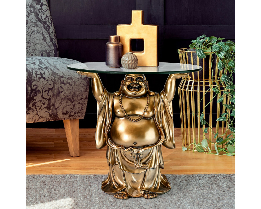 Toscano - Jolly Hotei Buddha Sculptural Table in Bronze, Designer Resin