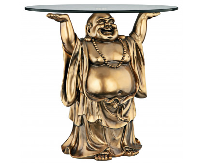 Toscano - Jolly Hotei Buddha Sculptural Table in Bronze, Designer Resin