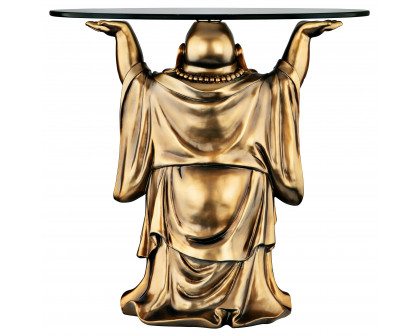 Toscano - Jolly Hotei Buddha Sculptural Table in Bronze, Designer Resin