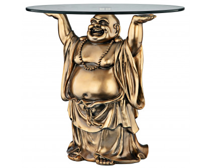 Toscano - Jolly Hotei Buddha Sculptural Table in Bronze, Designer Resin