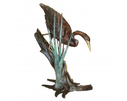 Toscano - Fishing Heron in Reeds Garden Statue