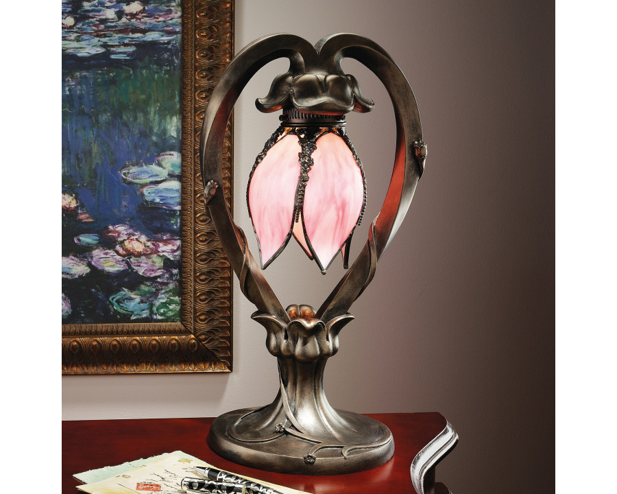 Toscano - Victorian Hanging Tulip Lamp in Bronze, Stained Glass