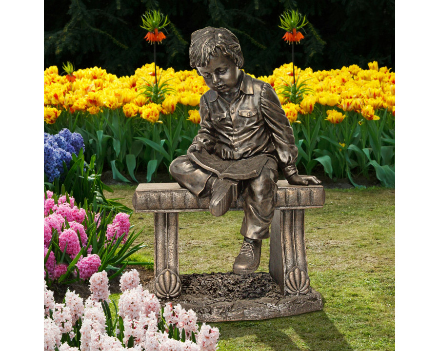 Toscano - Bobby and His Book Boy on Bench Garden Statue