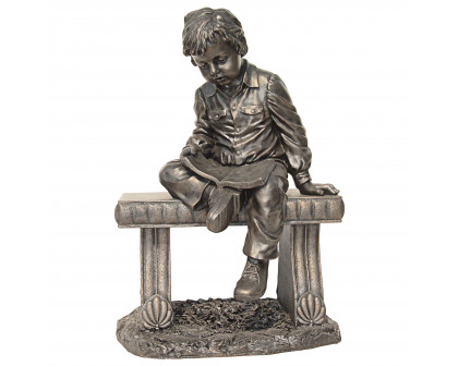 Toscano - Bobby and His Book Boy on Bench Garden Statue