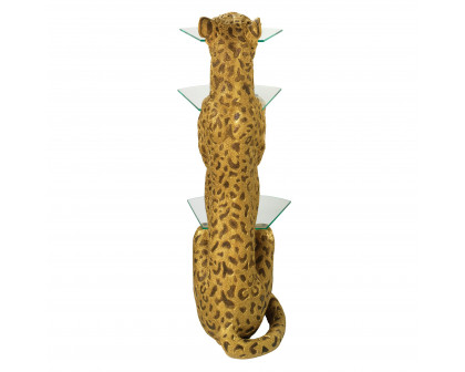 Toscano - Royal Egyptian Cheetah Sculptural Glass-Shelved Pedestal Table in Designer Resin