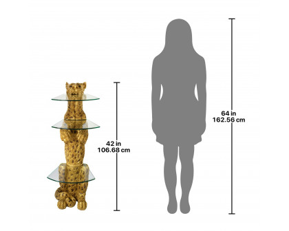 Toscano - Royal Egyptian Cheetah Sculptural Glass-Shelved Pedestal Table in Designer Resin